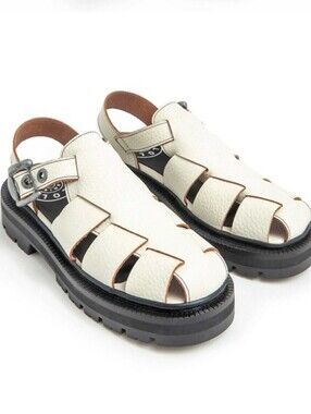 Bimba y Lola Women's Cream White Leather Chunky Sole Fisherman Sandal Shoes 38